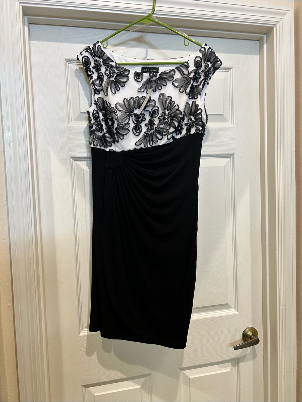 connected apparel Black and White Floral Embroidered Midi Dress